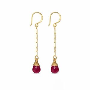 HK1733 S925 Ruby Paperclip Dangle Earrings